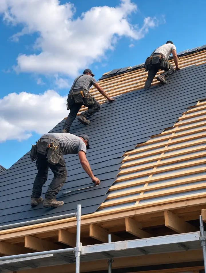 Roofer securing panels